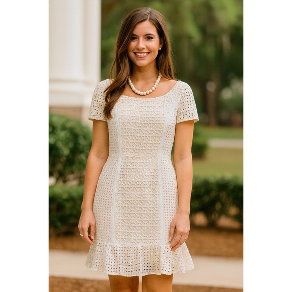 Anthropologie white eyelet mini dress size 2 bridal rehearsal graduation party - Picture 1 of 6